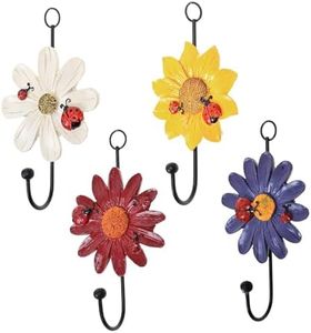 Notakia Resin Daisy Flower Wall Hooks Decoration Hanging Coat Hooks Vintage Art Printing Iron Hook Key Hat Towel Wall Mounts Hooks Home Decor (4)