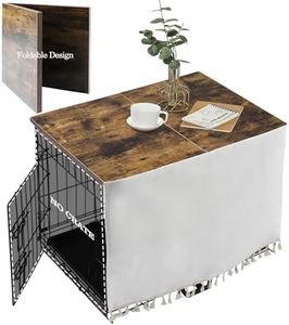 VIE DE AMAN Dog Crate Topper Wood for 24 30 36 42 48 inch Cages, Dog Crate Table Topper Foldable Dog Kennel Topper with Tassel Curtain, Rustic Style Top Rustic Brown(Crate Not Include)