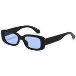 Kimorn Rectangle Sunglasses for Women Men Trendy Retro Fashion Glasses 90’s Vintage UV 400 Protection Square Frame K1200 (Black Frame Blue Lens, 65)