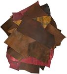 Leather Scraps for Leather Crafts – 3lbs Mixed Sizes, Shapes with 36" Cord - Full Grain Buffalo Leather Remnants from Journal Making - Great for Jewelry, Wallets, Cricut, Arts & Crafts