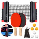 FBSPORT Table Tennis Set, Ping Pong Bats with 2 Paddles, 1 retractable net, 6 balls, 1 carrying bag, for Trainer Adults Children Indoor Outdoor