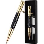 Auchic Personalized Bolt Action Pen with Gun Pocket Clip Free Engraved Metal Office Decor Ballpoint Pen with 2 Refills Custom Gifts for Men Husband Father Boyfriend (Frosted Barrel-Gold)