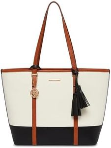 Anne Klein Colorblocked Large Tote, Anne White/Black/Brownie, Anne White/Black/Brownie