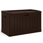 Suncast 50 Gallon Medium Capacity All Weather Construction Resin Outdoor Storage Deck Box with Bench Seat and Lid for Patio, Garden, or Pool, Java