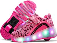 Ufatansy Roller Shoes Girls Boys USB Rechargeable Roller Skate Shoes Light Up Wheels Sneakers Kids (Red, 11.5 M US = CN 28)