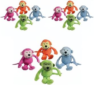 Fun Express 5 1/2" Fuzzy Bright Neon Stuffed Happy Monkeys - 12 Pc. - Great for Birthdays, School, Medical and Dental Office Treasure Chests