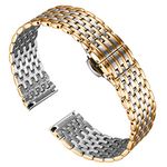 BINLUN Ultra Thin Mesh Stainless Steel Watch Band Light Metal Watch Strap Polished Watch Bracelets Replacement for Men Women with Butterfly Buckle (18mm Silver and Gold)