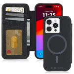 Case-Mate Wallet Folio iPhone 15 Pro Case - Black [12ft Drop Protection] [Compatible with MagSafe] Magnetic Flip Folio Cover Made with Genuine Pebbled Leather, Landscape Stand, Cash, and Card Holder