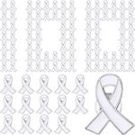 Batiyeer 100 Pieces White Ribbon Pins Bulk Lung Cancer Awareness Enamel Lapel Pin Bone Cancer Awareness Brooch for Women Man Support Groups Fundraisers Supplies