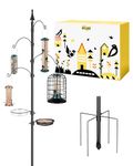 iBorn Bird Feeders Hanging Station 87Inch Wild Bird Feeding Station Pole Stand Outdoors Heavy Duty +Removable Seed Tray Water Bird Bath, 4-Hooks, 5-Prong Pole Stabilizer(Bird Feeders NOT Included)