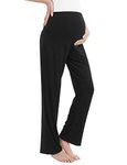 Amorbella Womens Maternity/Pregnancy/Pregnant Winter Long Lounge/Sleep Pants Over The Belly(Black,Medium)