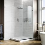 Bathroom Shower Glass Door 34 * 74" - 5/16"(8mm) Thick Clear Tempered Glass Panel, Fixed Hinged Framless Shower Glass Door with Bottom Seal, Matte Black