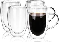 Moretoes 16oz Clear Coffee Mug, Double Walled Glass Coffee Mugs with Handles, Insulated Espresso Cups, Set of 4