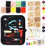 Swpeet 1253Pcs Jewelry Making Supplies Kit with Jewelry Making Tools, 3 Colors Jewelry Pliers and Jewelry Wires, 20 Styles Jewelry Findings and 10 Colors Beads, with Awl Tweezers Thimble Ring Scissors