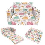 Hän Babos Kids Sofa Couch, Toddler Boys Girls 2-in-1 Convertible Sofa to Lounger, Comfy Flip-Out Couch/Sleeper Bed, Tropical Fish Theme Toddler Couch Chair