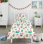 Bloomsbury Mill - Kids Christmas Bedding Single - Christmas Duvet Set for Boys & Girls Single Bed - Childrens Winter Xmas Duvet Cover and Pillow Case Set - 135x200cm - White