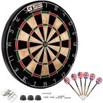 GSE Games & Sports Expert 18" Professional Self-Healing Bristle Dart Board Games Set with Six 17G Steel Tip Darts, Regulation Size Staple-Free Inner Bull Sisal Dartboard with Rotating Number Ring