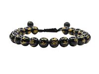 Black Agate Om Mani Padme Hum Bracelet for Women Men with Healing Crystal and Reiki Stone - Beautiful Gemstone Adjustable Beaded Bracelet for Balance, Harmony & Positive Energy