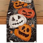 Artoid Mode Black Jack-O-Lantern Pumpkins Spider Web Halloween Table Runner, Leaves Kitchen Dining Table Decoration for Home Party Decor 40x140 cm