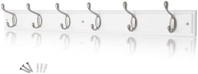 keypak 6-Hook Wall-Mounted Coat Rack, 68cm - White Wooden Board, Satin Nickel Coat Hooks - Fixings Included
