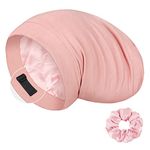 LULUSILK 100% Mulberry Silk Lined Sleep Cap Silk Bonnet for Sleeping, No More Frizzy Tangled Hair, Stay On All Night Adjustable Silk Hair Wrap for Sleeping with Scrunchie, Pink, Pack of 1