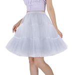 CHERRY LOVE Above Knee Tulle Ruffled Petticoat 50S Vintage Crinoline Underskirt Pleated Flared Skirt, White, Small-Medium