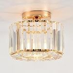 ZYDTRIP Crystal Ceiling Light Fixture Semi Flush Mount Ceiling Lamp Modern Gold Crystal Chandelier for Living Room Hallway Dining Room Kitchen