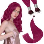 YoungSee Nano Beads Hair Extensions Magenta Nano Remy Hair Extensions Burgundy Nano Ring Hair Extensions Remy Human Hair Colored for Party Nano Tip Extensions Real Hair Cold Fusion 1g/s 25g 18inch