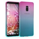 kwmobile Case Compatible with Samsung Galaxy A8 (2018) - Case Transparent Gradient Phone Cover - Bicolor Dark Pink/Blue/Transparent