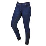 Dublin Womens Shona Full Suede Seat Denim Breeches - Blue Denim - Easy Stretch - Front zip closure