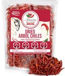 Chile De Arbol 5oz - Dried Whole Red Chili Peppers, Premium All Natural Stemless, Resealable Bag. Use in Mexican, Chinese and Thai Dishes. Spicy Hot Heat Full of Flavor.…