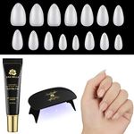 UNA GELLA Short Gel Tips Nail Kit, Glue Gel Nail Kit Short Almond with 15ML Solid Gel Glue,300PCS Extra Short Full Matte Nails with Portable Nail Lamp, DIY Nail Art Tools Gel Extension Nail Kit for Press On Nail