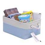 CREADARD Fabric Storage Basket, Foldable Linen Storage Box for Nursery and Home, Collapsible Canvas Shelf Basket for Wardrobe or Bedroom, Blue and White