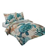 MUSOLEI Ocean Comforter Set Turtle Comforter Set, Sea Turtle Bedding Collections Soft for Teen Boys Turquoise Ocean Themed Mediterranean Style Printed Design Quilt Set Queen Size Comforter（Queen）