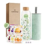 waterdrop® Starter Set - 600ml Borosilicate Glass Bottle - BPA Free - Bamboo Lid - Microdrink Hydration Cubes - Water Flavouring with Vitamins - Sugar Free - 18 Variety Drops