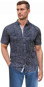 ETHANOL Men Classic Slim Fit Woven Short Sleeve Wrinkle Resistant Print Shirt MST46568 STST Navy XL