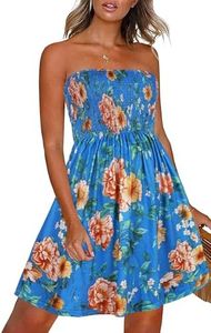 CHICGAL Summer Dresses for Women Strapless Sundress Floral Print Tube Dress Beach Cover Ups(Blue Sun Flowers,S)