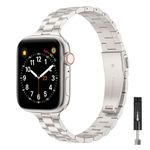 BesBand Band Compatible with Apple Watch Strap for Women, Metal iWatch Bracelet Bands 38mm 40mm 41mm 42mm 44mm 45mm 49mm Series 9 8 7 6 5 4 3 2 1 Se Ultra, Stainless Steel Thin Straps Womens Starlight