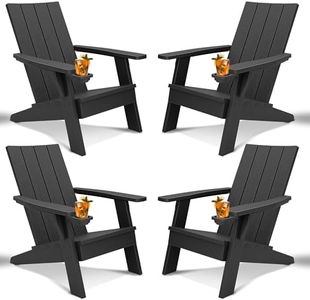 Esmlada Outdoor Adirondack Chairs Set Of 4 Black Wooden Textured Fire Pit Chairs