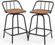 YITAHOME 24 Inches Swivel Bar Stools Set of 2, Counter Height Barstools Platic Wooden Seat with Backrests and Footrest, Industrial Metal Bar Stools for Outdoor Patio Home Kitchen