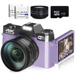 Digital Cameras for Photography, 4K 48MP Vlogging Camera 16X Digital Zoom Manual Focus Rechargeable Students Compact Camera with 52mm Wide-Angle & Macro Lens, 32G TF Card and 2 Batteries(Purple)