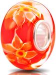 Murano Glass Charms Authentic 925 Sterling Silver Charms Core Red Flower Pink Love Heart White Yellow Glass Beads fit Pandora Style Bracelet for Women Wife Anniversary DIY Gift, Glass