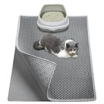 Garoopion Cat Litter Mat, 76 x 61 cm Cat Litter Box Mat, EVA Waterproof Cat Litter Mat Trapper, Honeycomb Kitty Litter Mat, Double Layer Cat Litter Mat Catcher, Easy to Clean, Gray, 1 Side Connected