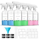 GIVAMEIHF 16oz Clear Glass Spray Bottles,6 Pack Glass Spray Bottles Refillable Empty Bottle with Adjustable Nozzle,Spray Bottle for Essential Oils,Cleaning,Pets,Hair Mister