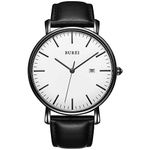 BUREI Ultra Thin Minimalist Modern Mens Watch Classy Date Gents Watch with Classic Simple Design of Big Face Soft Band