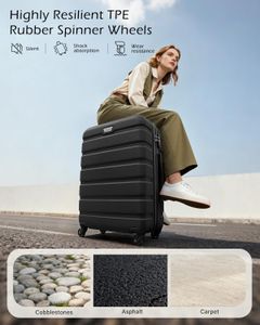 COOLIFE 3-Piece Luggage Set – Lightweight ABS+PC Suitcases, Spinner Wheels, Black