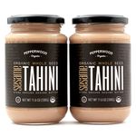 Organic Whole Sesame Tahini Paste - Unhulled & Stone-Ground - Silky Smooth Texture in Hummus, Dips, Dressings - Unsalted, Nut-Free, Kosher, Paleo, Keto 330g Glass Jar (2-Pack)