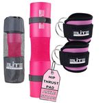 Elite Athletics Barbell Squat Pad for Women & Pair of Gym Ankle Straps for Cable Machines with Secure Straps & Carry Bag - Pink Hip Thrust Foam Squat Bar - Thick Foam Cushion