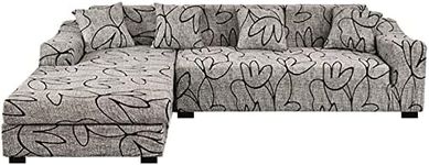 HOTNIU 2 Pieces Sectional Sofa Covers l Shaped Sofa Cover Stretch Sofa Slipcover for Sectionals Elastic Universal Couch Covers with 2 Pillow Covers (L-Shaped 2+2, Pattern SL)