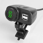 Waterproof Motorcycle 5V 4.2A Dual USB Charger & Clock Time Display for 7/8 and 1" Handlebar Mounting or 10mm Diameter Rearview Mirror Holder